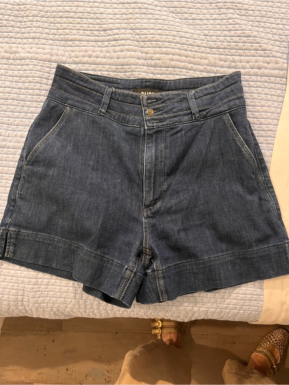 PAIGE Dark Blue High-Rise Denim Shorts